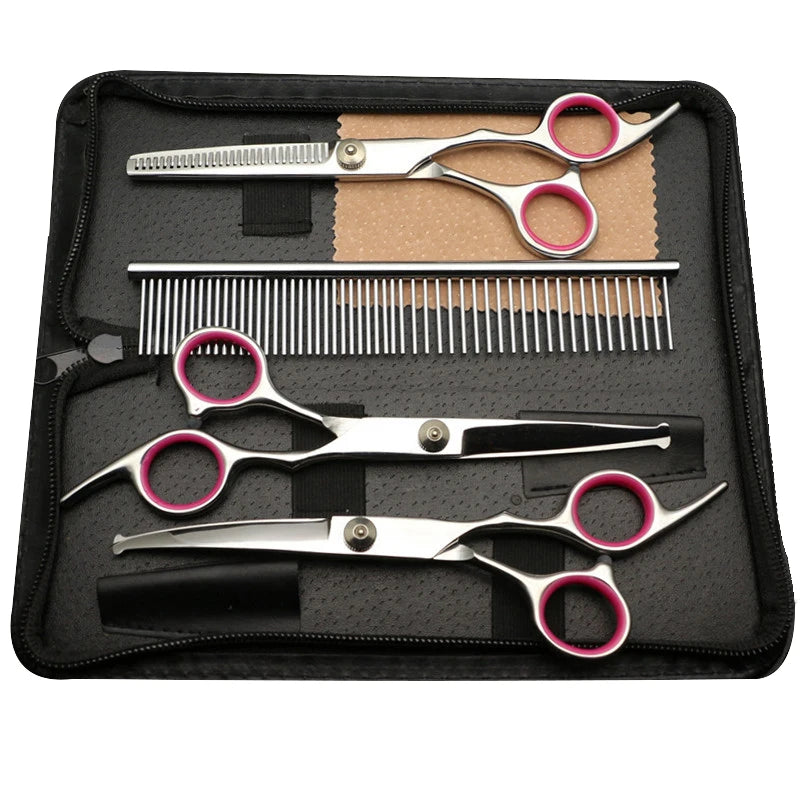 Professional Stainless Steel Pet Grooming Scissors Kit - Precision Barber Cutting Tools for Dogs and Cats - Happy Tail Center