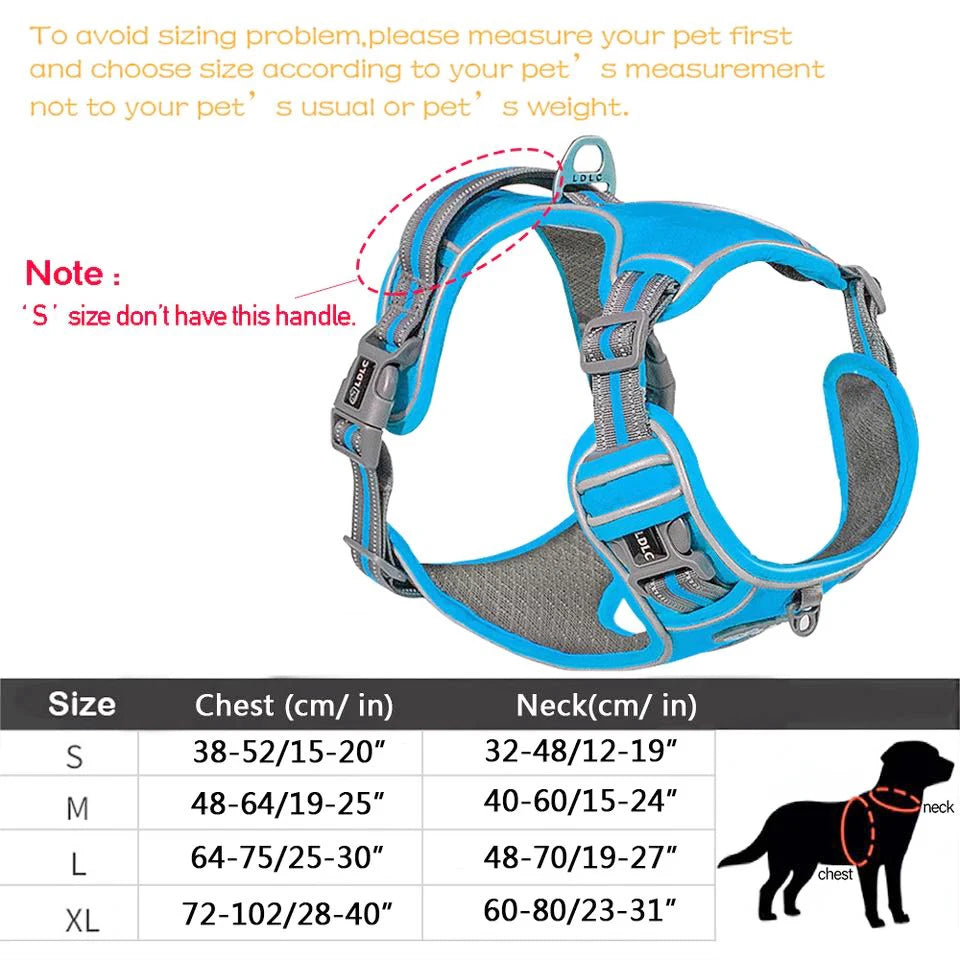 Reflective Nylon Dog Harness - Padded All-Weather Service Vest with Safety Vehicular Lead for Dogs - Happy Tail Center