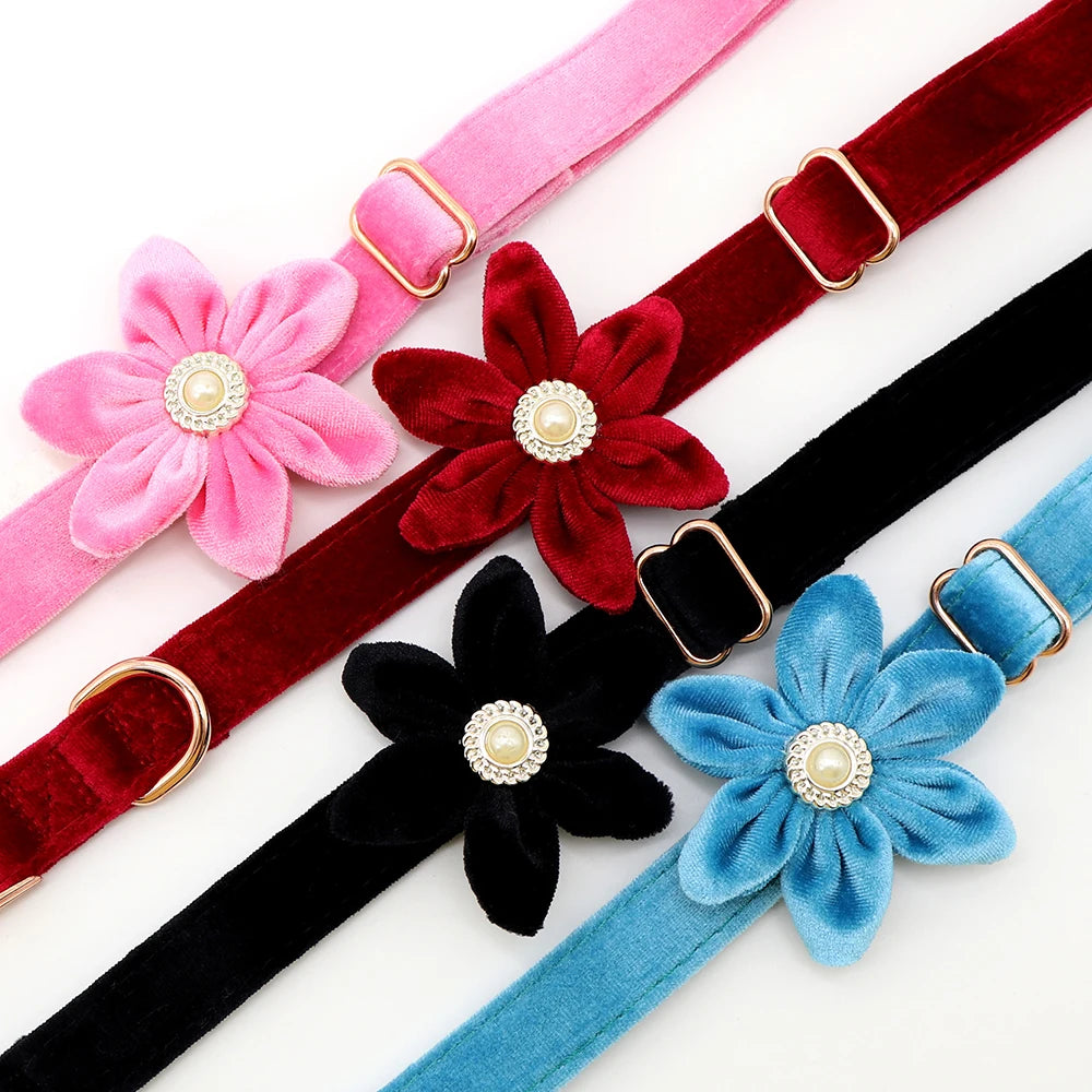 Customized Engraved Dog Collar with Warm Fleece - Personalized ID Buckle, Flower Design for Small to Large Dogs and Cats - Happy Tail Center