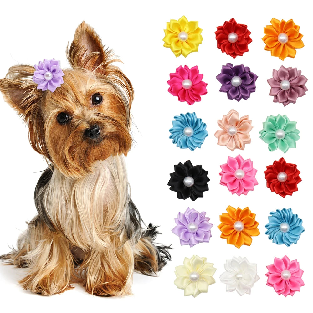 Flower Dog Hair Bows – Adorable Pet Grooming Accessories for Dogs and Cats (20pcs/lot) - Happy Tail Center