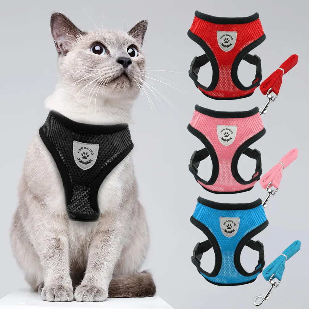 Breathable Reflective Mesh Cat Harness and Leash Set - Ideal for Kittens, Small Dogs - Happy Tail Center