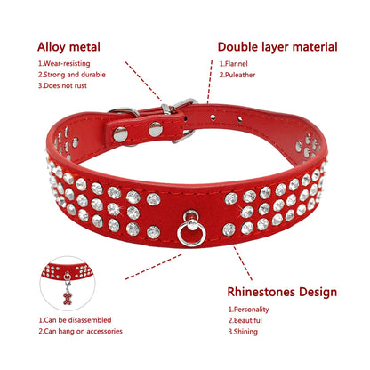 3-Row Rhinestone Dog Collar - Suede Leather for Small & Medium Dogs, Chihuahua, Yorks - Happy Tail Center (View 4)