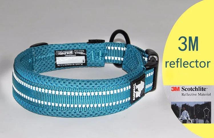 Adjustable Mesh Padded Pet Dog Collar | Reflective & Heavy-Duty Nylon for All Breeds - Happy Tail Center