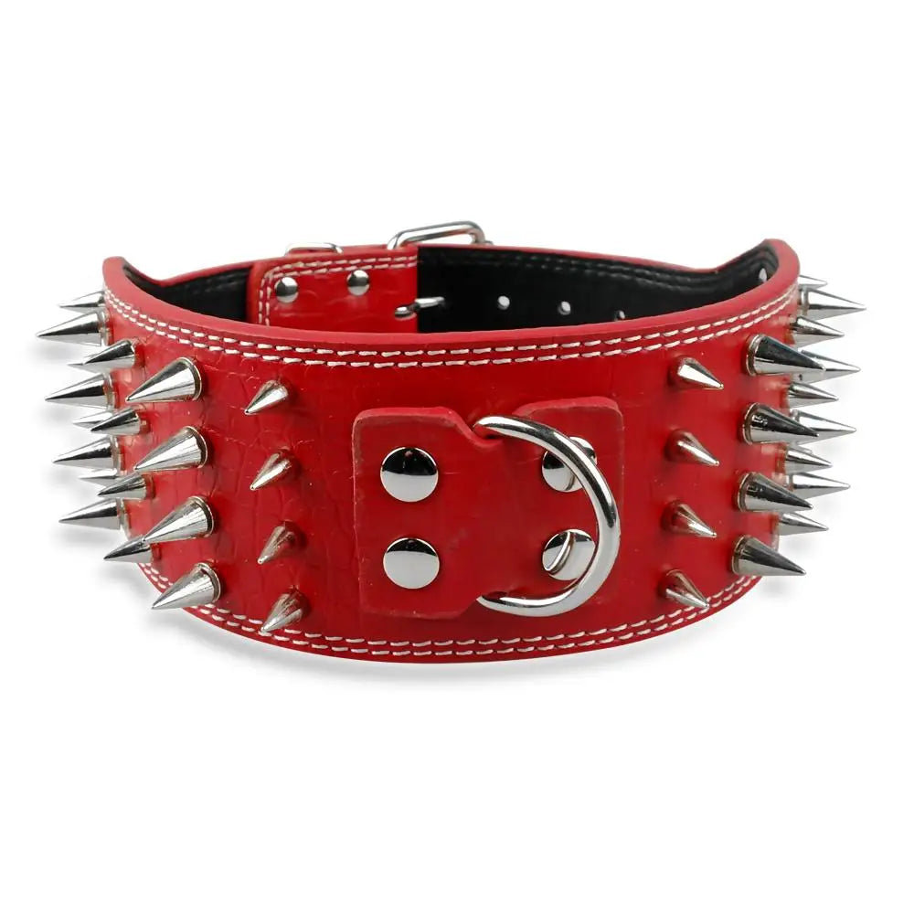 BoldGuard Spiked Leather Dog Collar | Robust Style and Protection for Large Breeds - Happy Tail Center