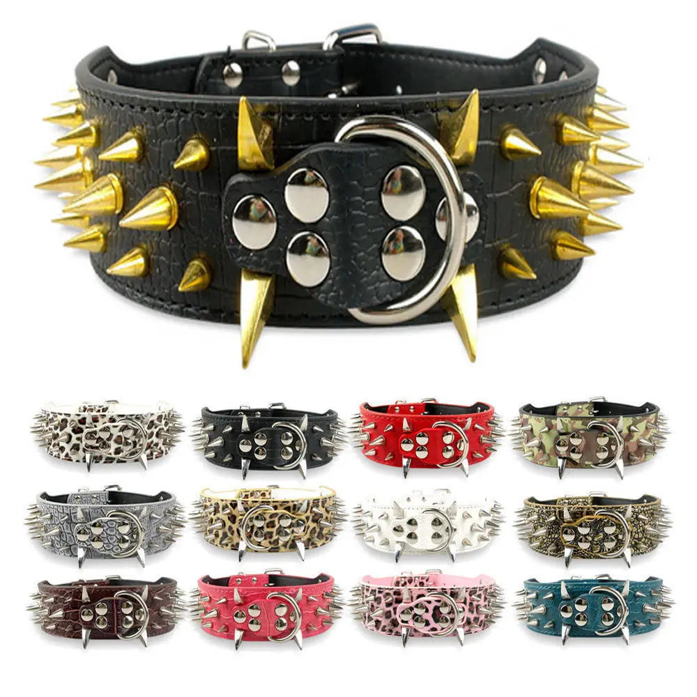 Cool Spiked Dog Collar | Studded Leather Collar for Large Dogs - Happy Tail Center