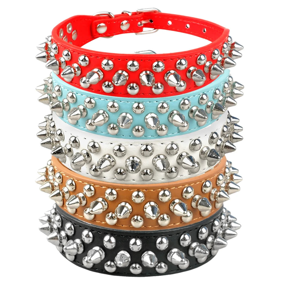 Spiked Studded Leather Collar - For Small to Medium Dogs