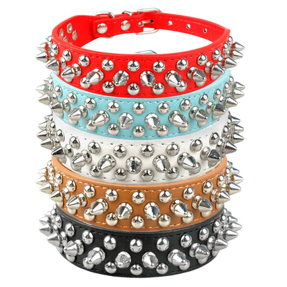 Spiked Studded Leather Collar - For Small to Medium Dogs