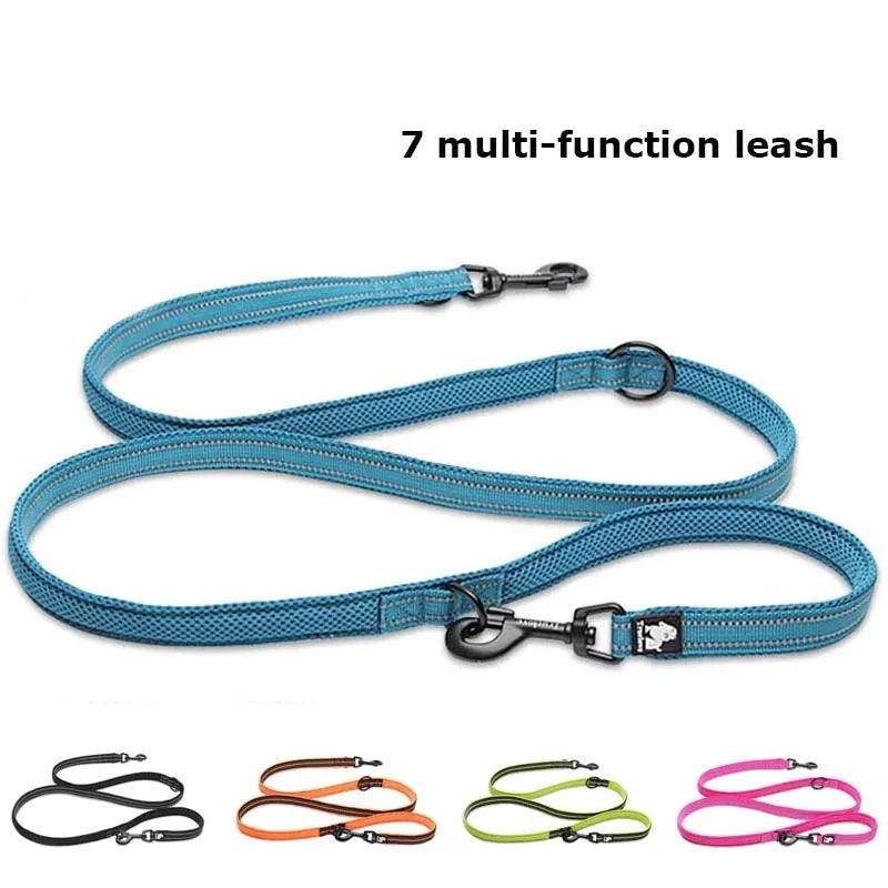 7-in-1 Multi-Function Adjustable Dog Lead | Hands-Free Reflective Pet Training Leash for Walking Two Dogs - Happy Tail Center