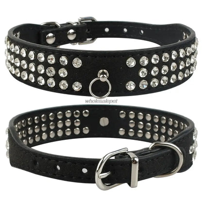 3-Row Rhinestone Dog Collar - Suede Leather for Small & Medium Dogs, Chihuahua, Yorkshire - View 10 - Happy Tail Center