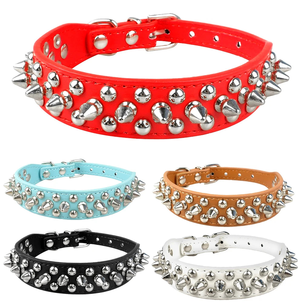 Spiked Studded Leather Collar - For Small to Medium Dogs