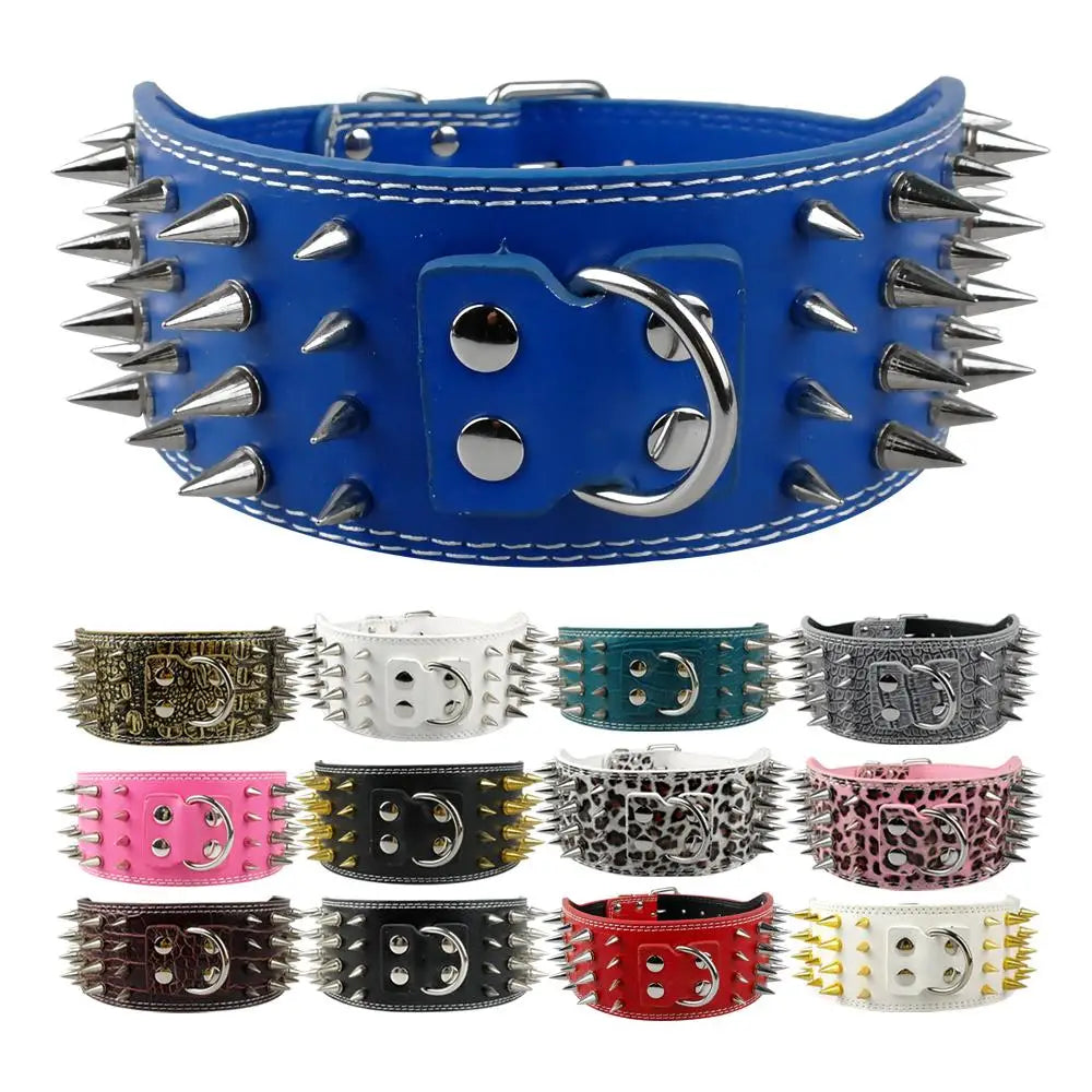 BoldGuard Spiked Leather Dog Collar | Robust Style and Protection for Large Breeds - Happy Tail Center