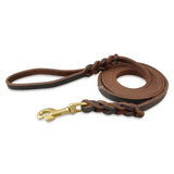 Genuine Leather Braided Dog Leash - Brown & Black for Medium Large Dogs