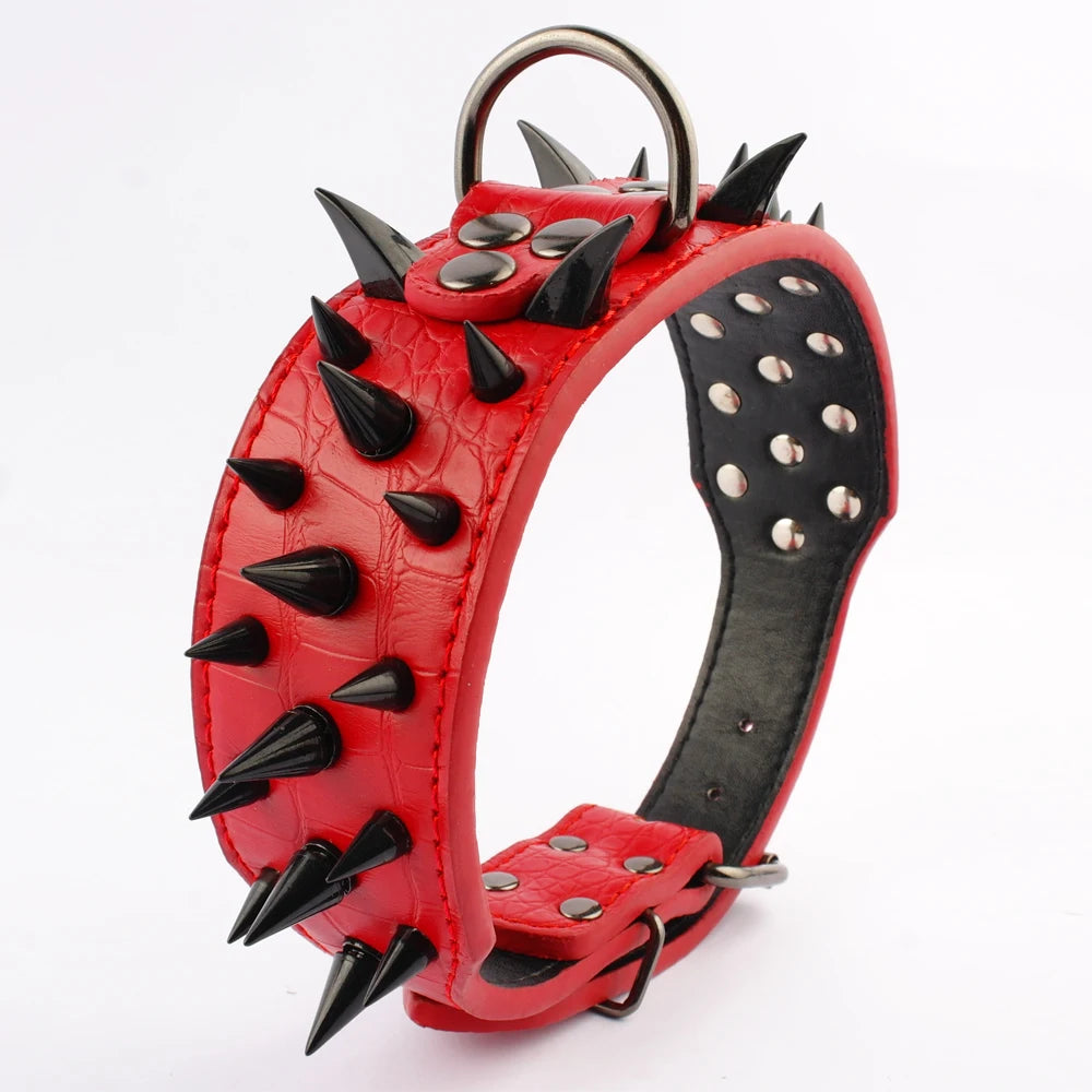 Cool Spiked Dog Collar | Studded Leather Collar for Large Dogs - Happy Tail Center