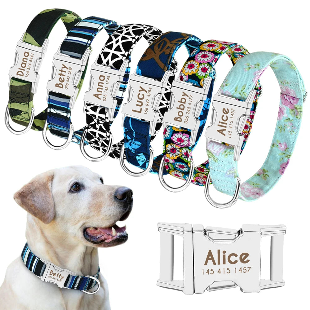 Personalized Nylon Dog Collar – Engraved ID Tag - Happy Tail Center