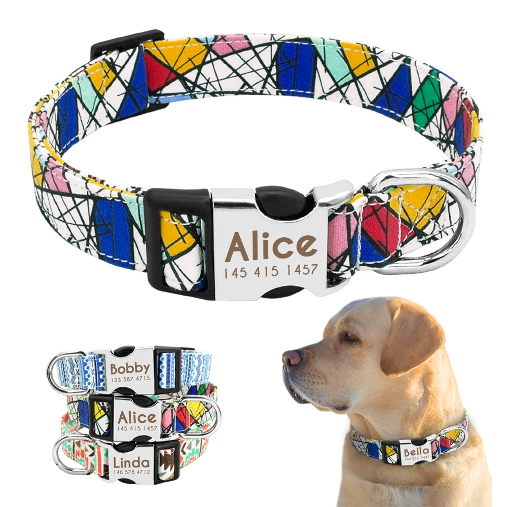 Personalized Nylon Dog Collar – Engraved ID Tag - Happy Tail Center