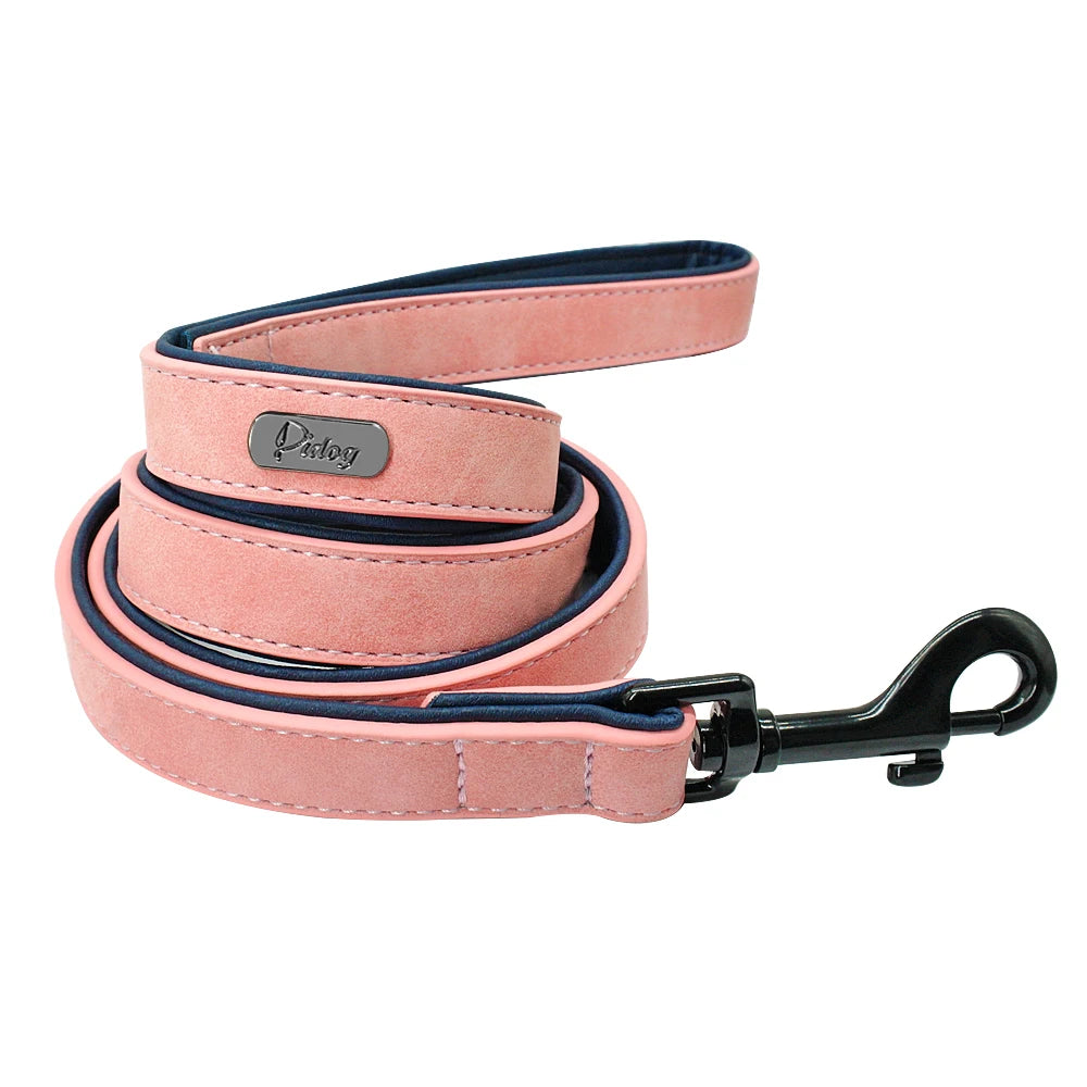 Leather Dog Leash 4 ft - Double Layer Pet Leash with Padded Handle for Medium & Large Dogs