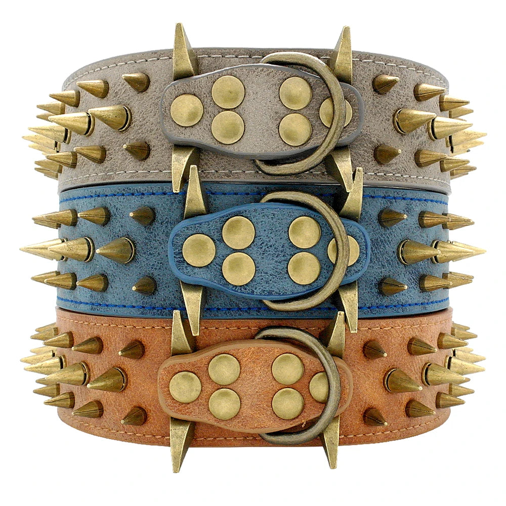 Cool Spiked Dog Collar | Studded Leather Collar for Large Dogs - Happy Tail Center