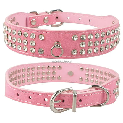 3-Row Rhinestone Dog Collar - Suede Leather for Small & Medium Dogs, Chihuahua, Yorkshire - View 8 - Happy Tail Center