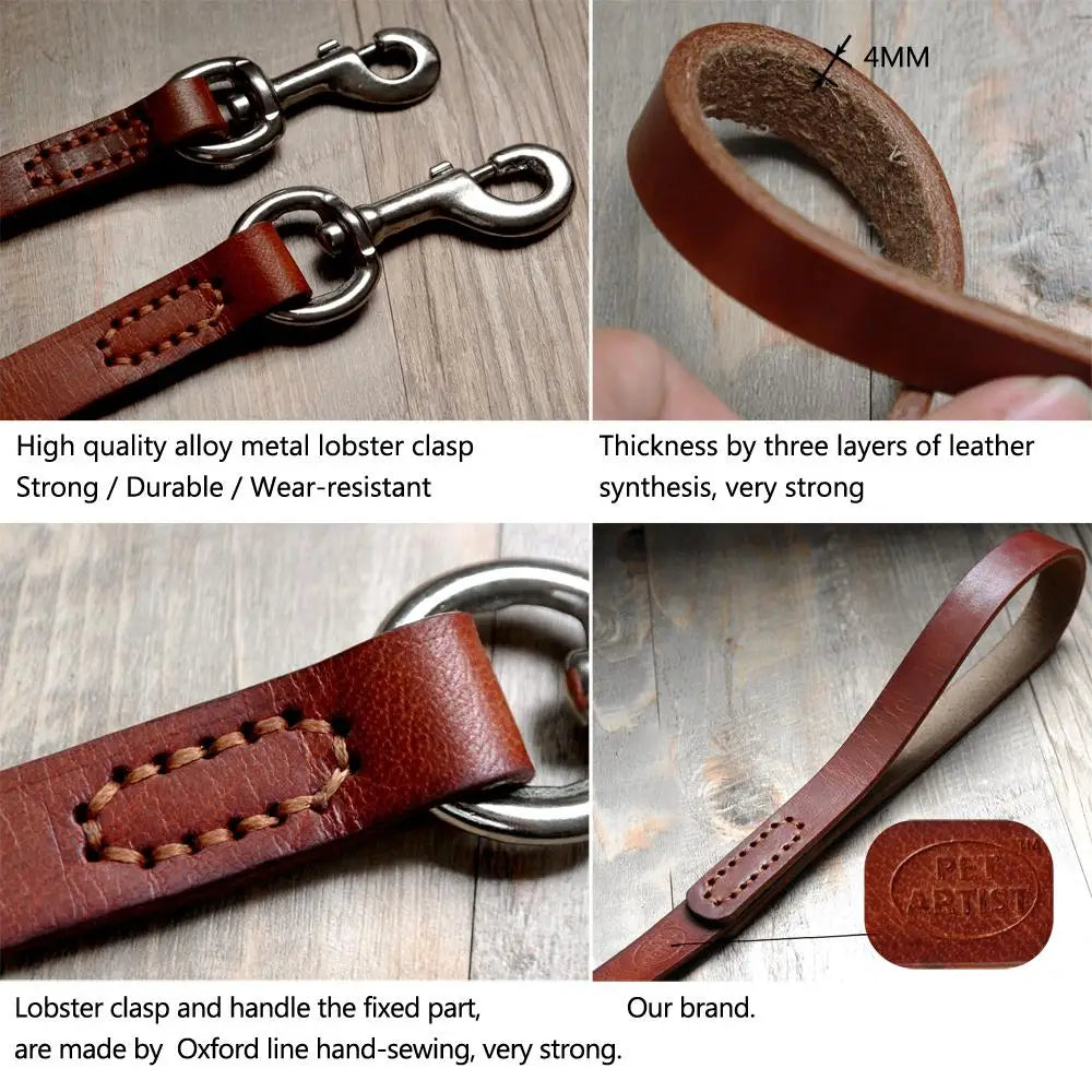 Genuine Leather Dog Leash - Durable Training Lead for Large Breeds