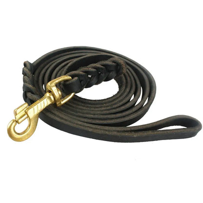 Genuine Leather Braided Dog Leash - Brown & Black for Medium Large Dogs