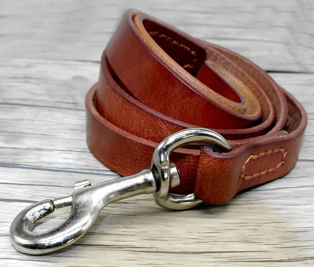 Genuine Leather Dog Leash - Durable Training Lead for Large Breeds