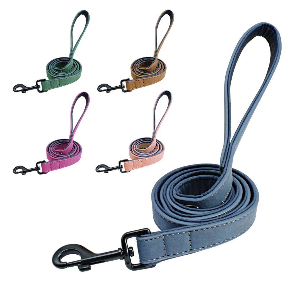 Leather Dog Leash 4 ft - Double Layer Pet Leash with Padded Handle for Medium & Large Dogs