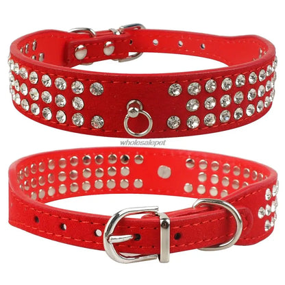 3-Row Rhinestone Dog Collar - Suede Leather for Small & Medium Dogs, Chihuahua, Yorkshire - View 7 - Happy Tail Center