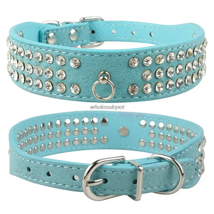 3-Row Rhinestone Dog Collar - Suede Leather for Small & Medium Dogs, Chihuahua, Yorkshire - View 9 - Happy Tail Center