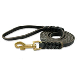 Genuine Leather Braided Dog Leash - Brown & Black for Medium Large Dogs