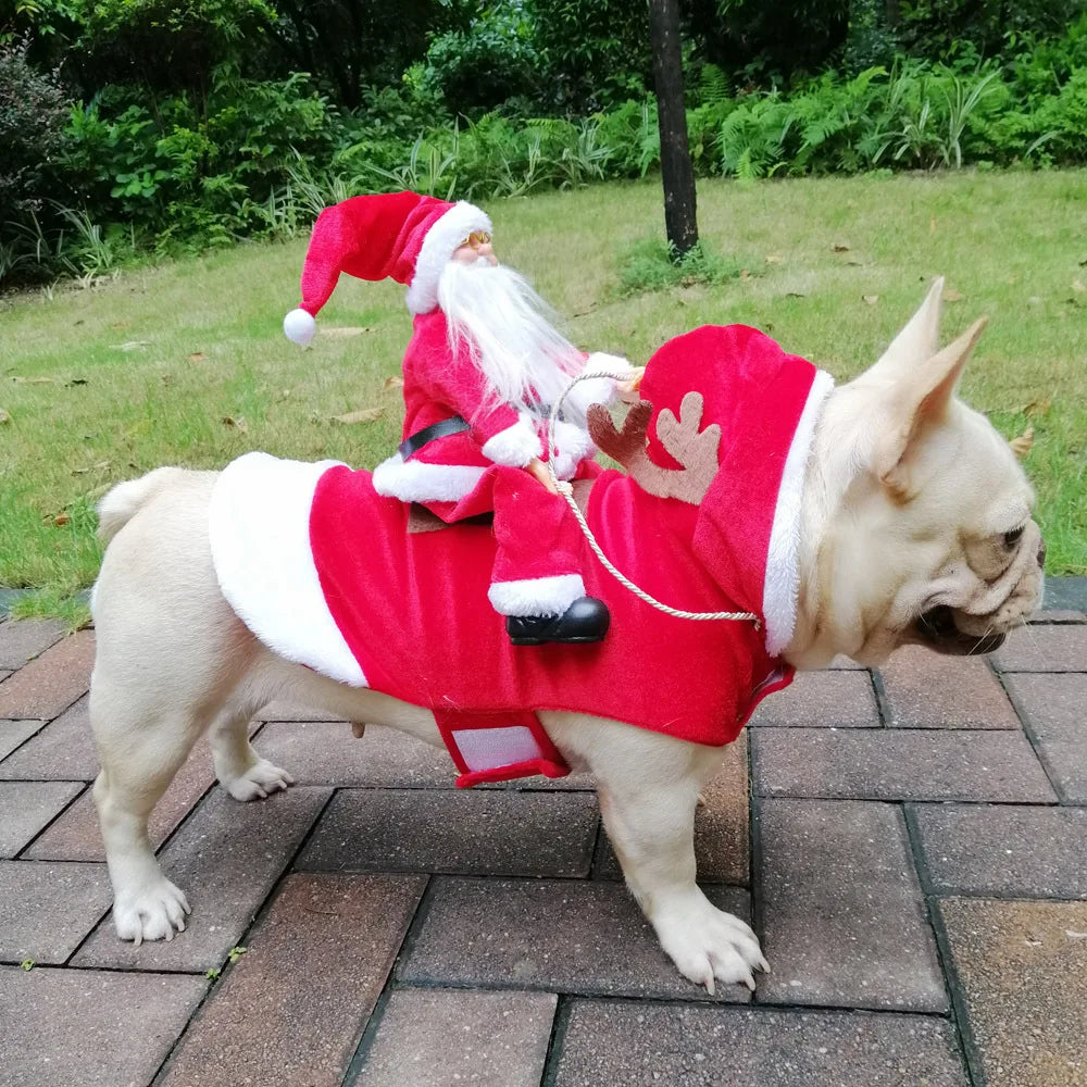 Designer Christmas Santa Claus Riding Clothes for Dogs – Winter Warm Pet Costumes for Small and Large Breeds - Happy Tail Center