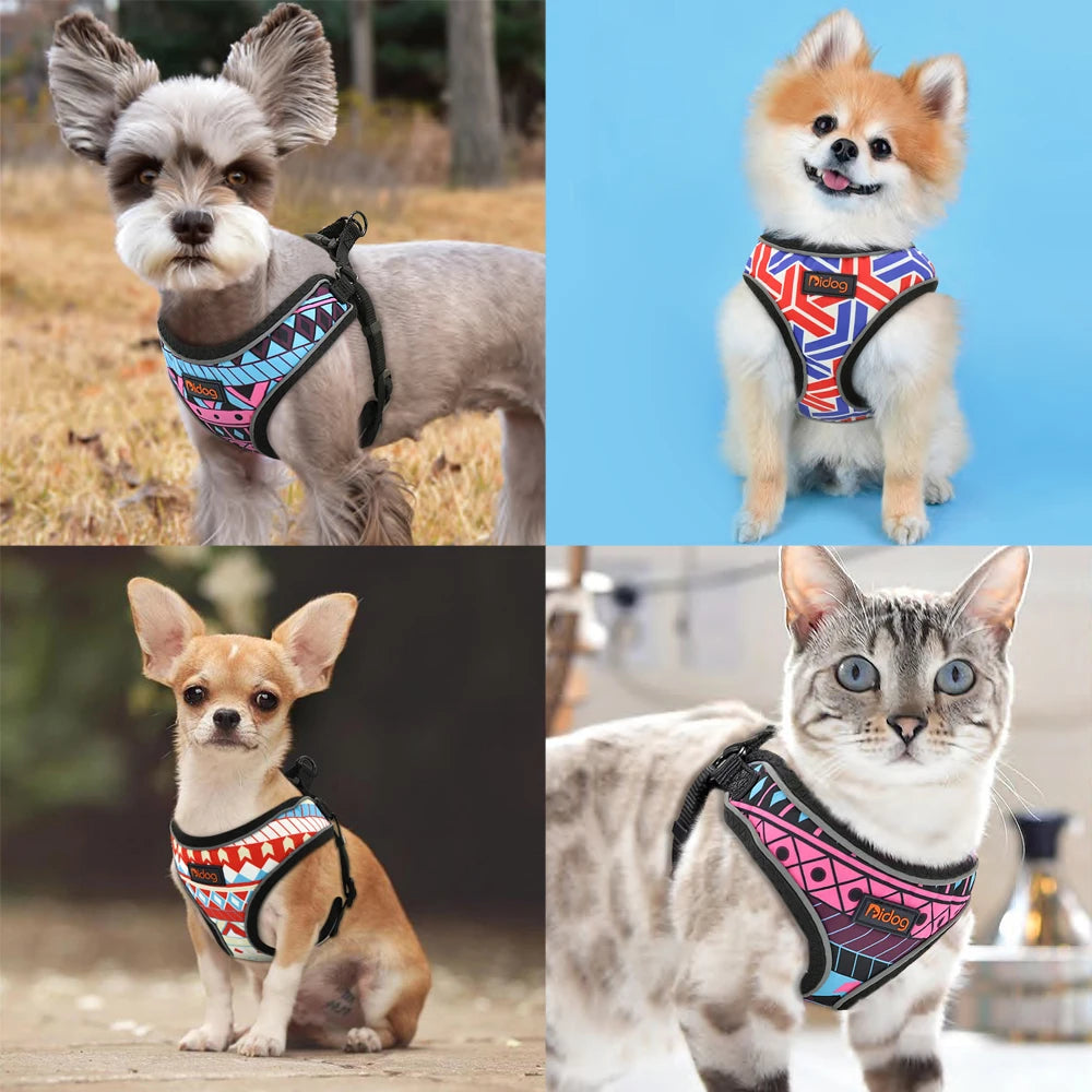 Reflective Printed Mesh Nylon Puppy Dog Harness - Ideal for Small to Medium Dogs & Cats - Happy Tail Center