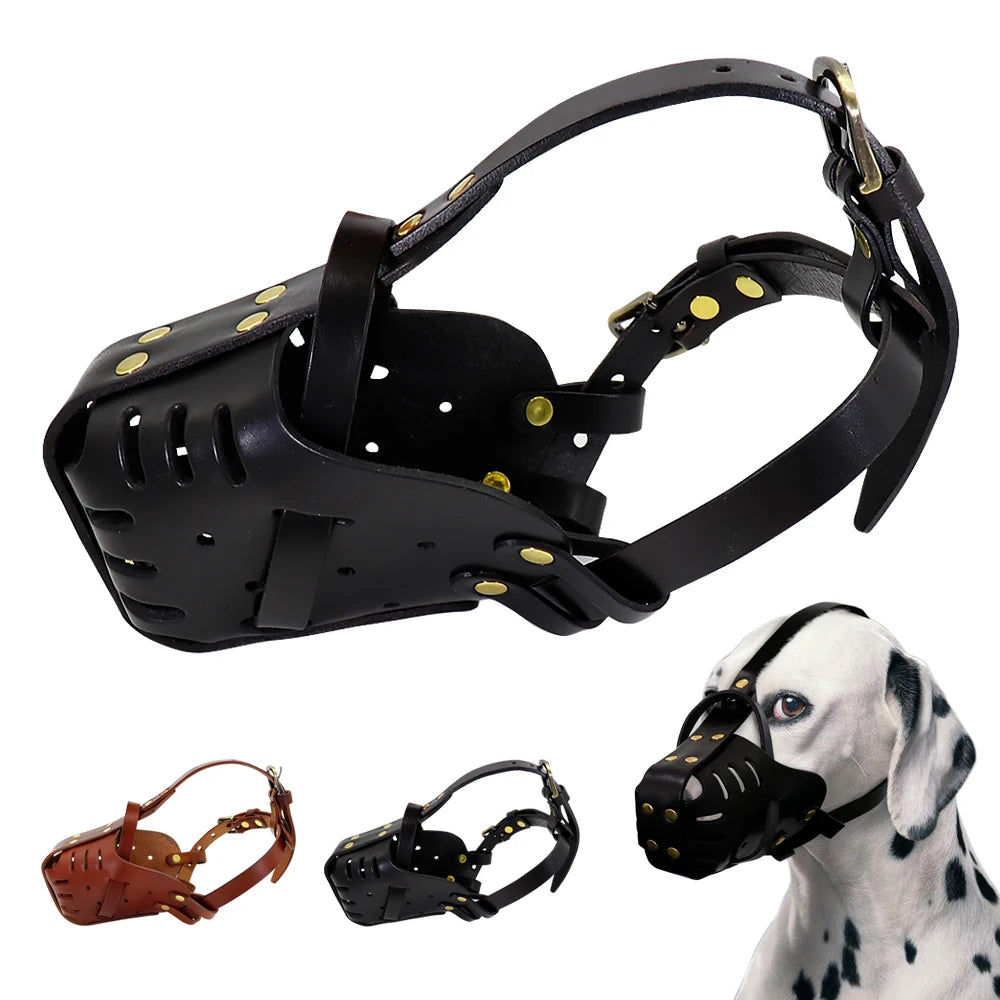 Real Leather Dog Muzzle – Anti-Bite Training Muzzle for Medium and Large Dogs - Happy Tail Center