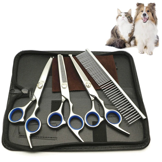 Professional Stainless Steel Pet Grooming Scissors Kit - Precision Barber Cutting Tools for Dogs and Cats - Happy Tail Center