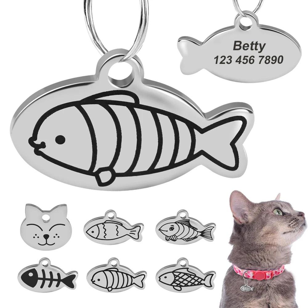 Fish-Shaped Custom Engraved Cat ID Tag | Adorable Nameplate for Kittens and Cats - Happy Tail Center