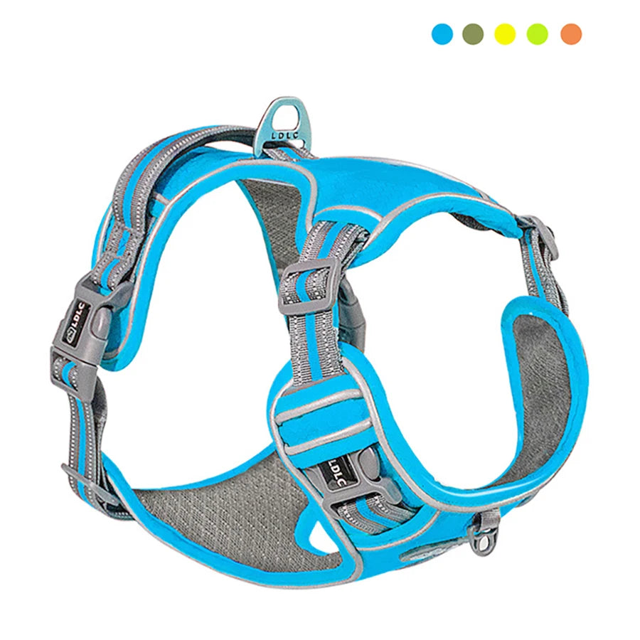 Reflective Nylon Dog Harness - Padded All-Weather Service Vest with Safety Vehicular Lead for Dogs - Happy Tail Center