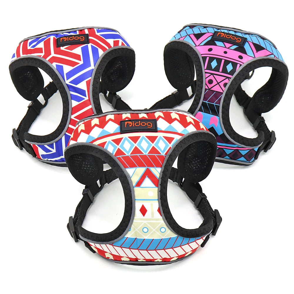 Reflective Printed Mesh Nylon Puppy Dog Harness - Ideal for Small to Medium Dogs & Cats - Happy Tail Center