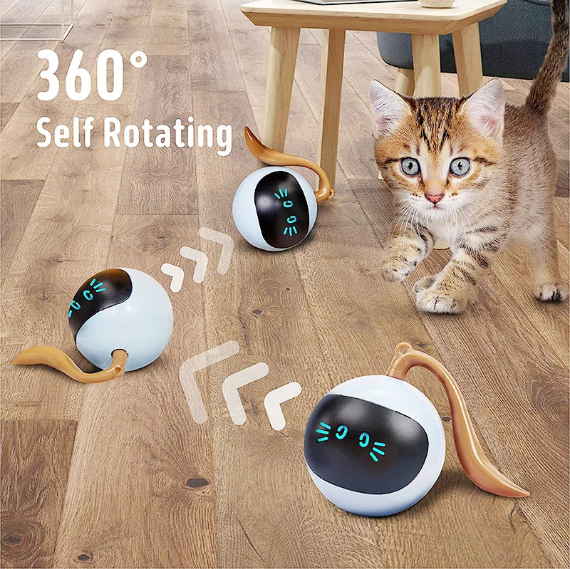 Smart Interactive Cat Toy – Dynamic LED Self-Rotating Ball - Happy Tail Center