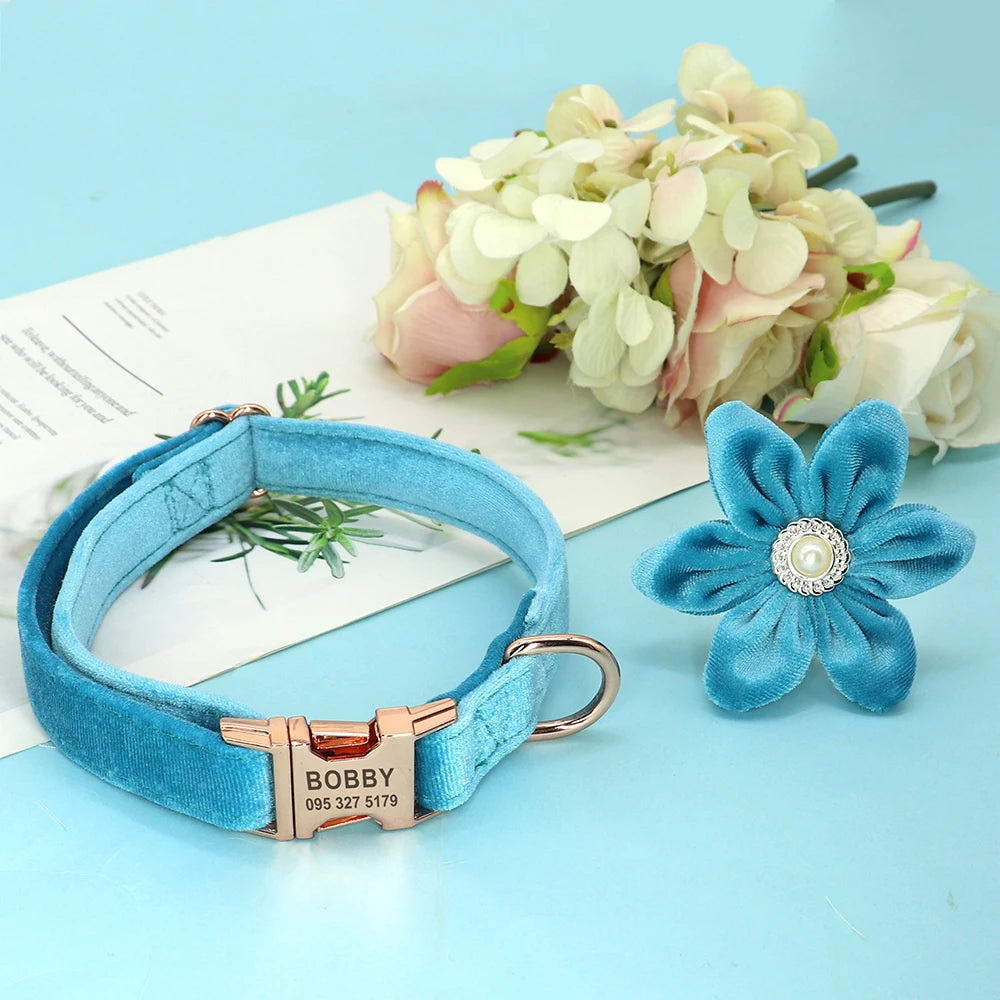 Customized Engraved Dog Collar with Warm Fleece - Personalized ID Buckle, Flower Design for Small to Large Dogs and Cats - Happy Tail Center