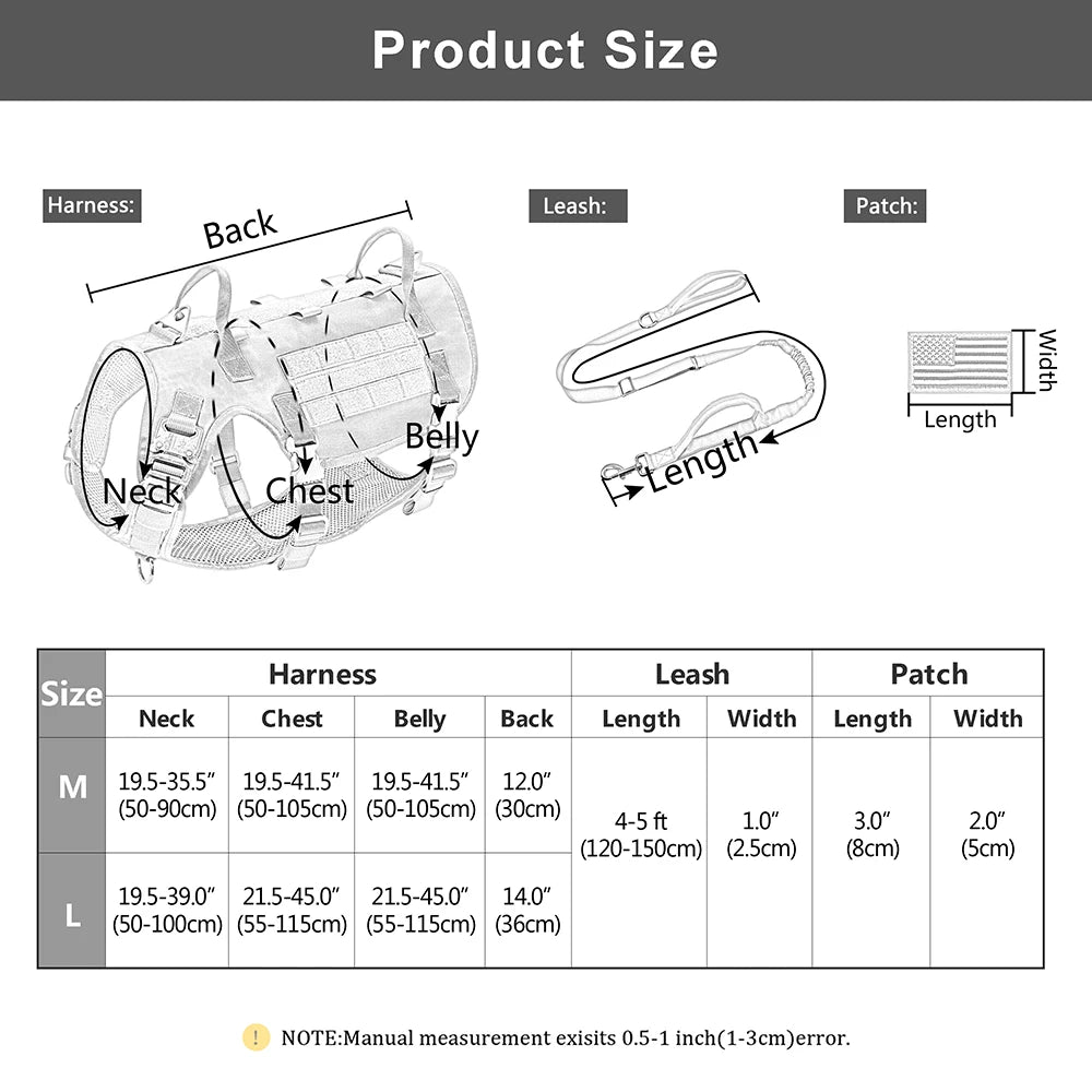 Military Tactical Dog Harness and Leash Set - Large Dogs Training Vest with Pouch - Pet Bungee Leash with 2 Handles - Happy Tail Center