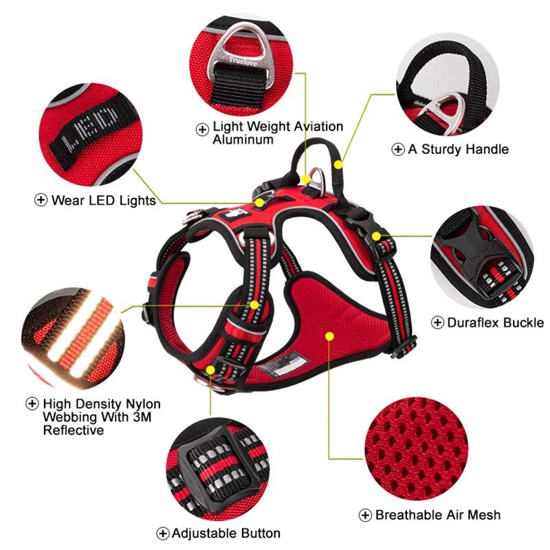 Reflective Nylon Dog Harness - No-Pull, Adjustable, Safe for Medium to Large Breeds - Happy Tail Center