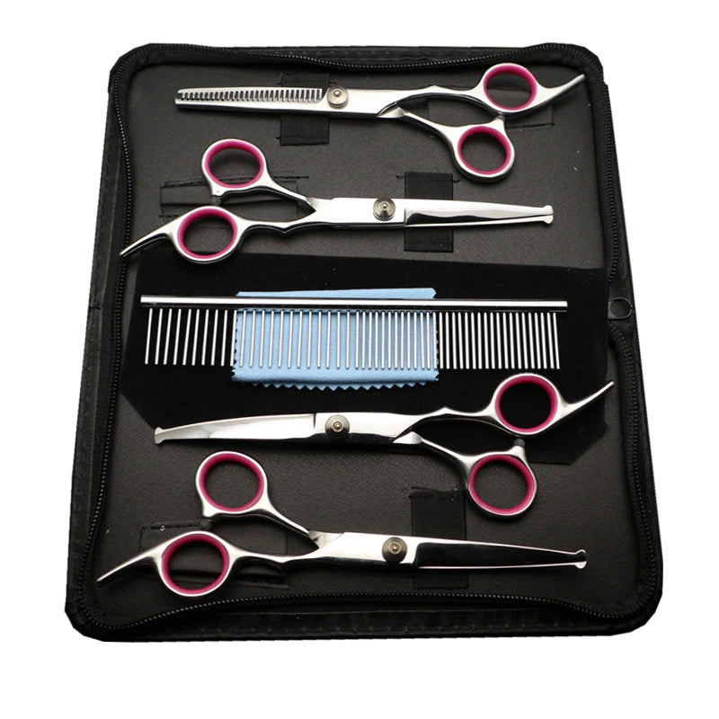 Professional Stainless Steel Pet Grooming Scissors Kit - Precision Barber Cutting Tools for Dogs and Cats - Happy Tail Center