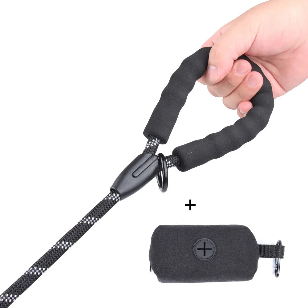 Durable Dog Leash with Poop Bag Dispenser | Reflective Material for Nighttime Safety - Happy Tail Center