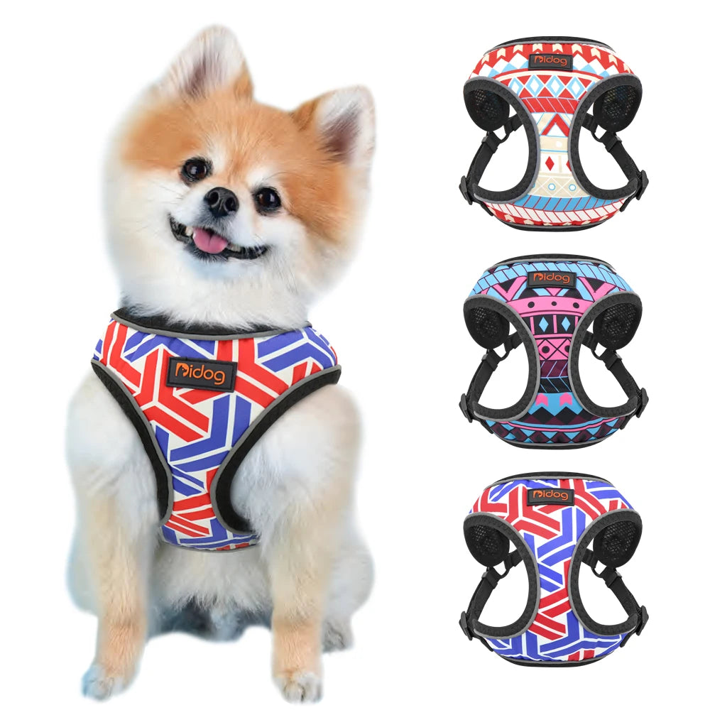 Reflective Printed Mesh Nylon Puppy Dog Harness - Ideal for Small to Medium Dogs & Cats - Happy Tail Center