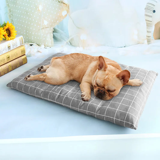 Plaid Winter Dog Bed with Soft Blanket Cushion