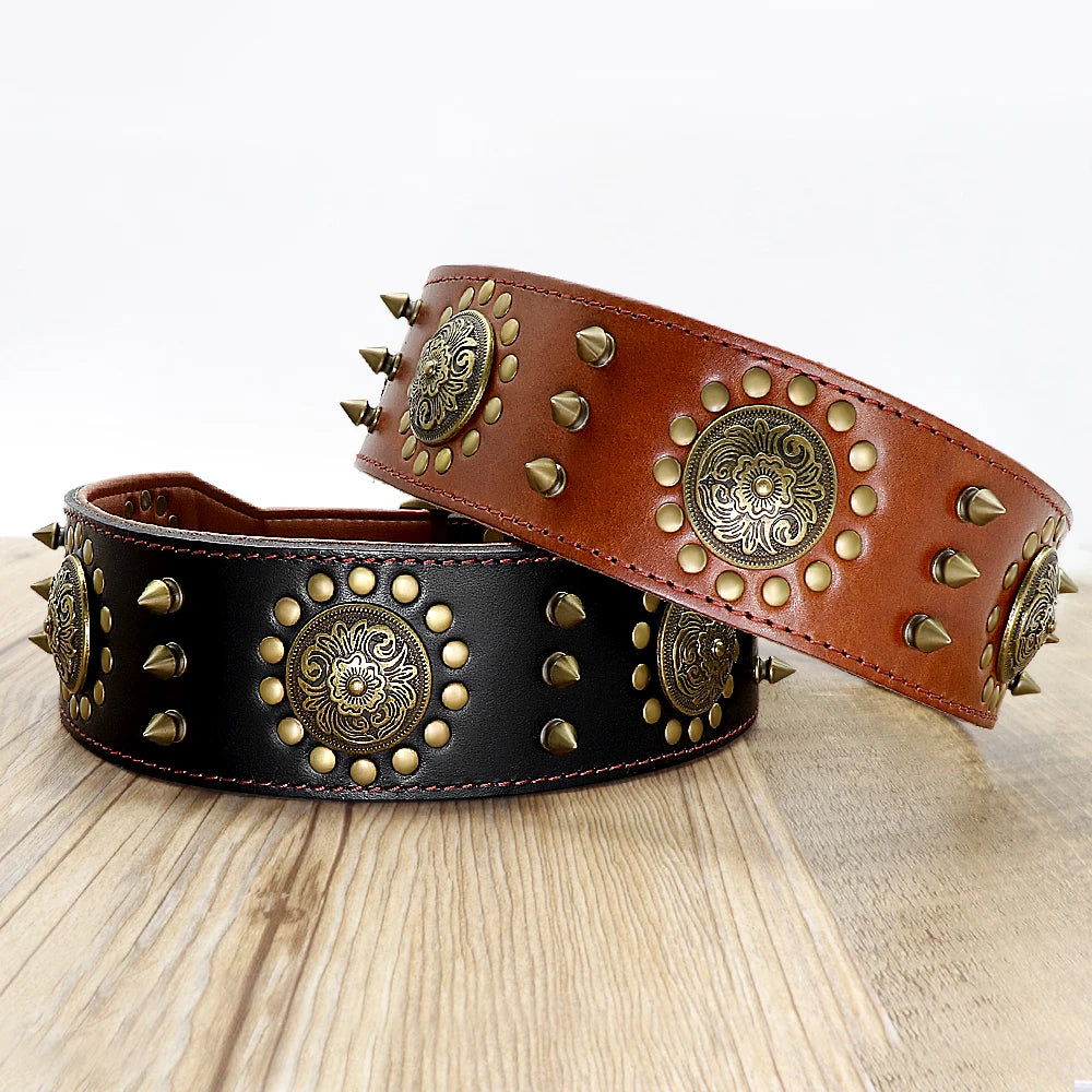 Durable Leather Dog Collar | Spiked & Studded Adjustable Collar for Medium to Large Dogs - Happy Tail Center