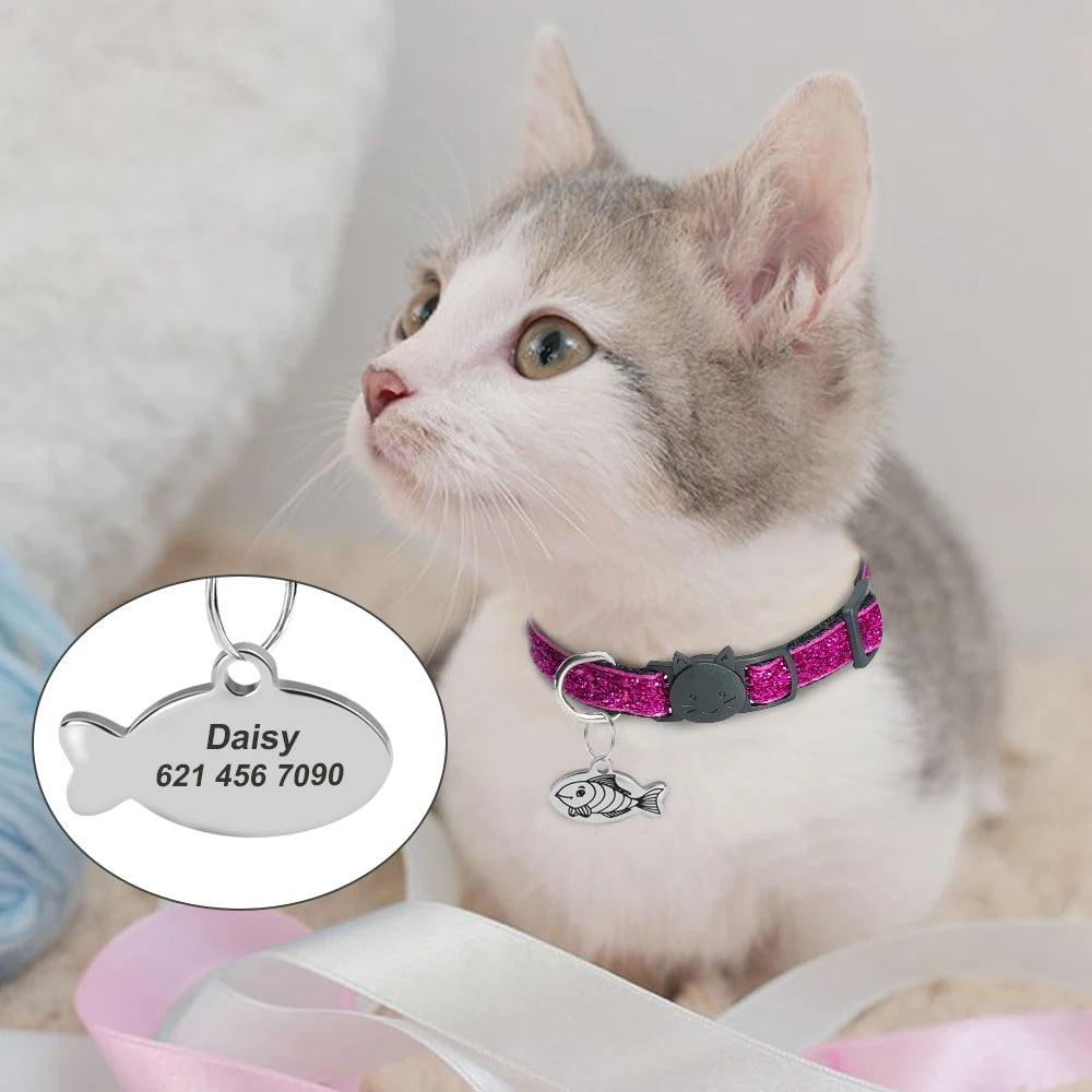 Fish-Shaped Custom Engraved Cat ID Tag | Adorable Nameplate for Kittens and Cats - Happy Tail Center