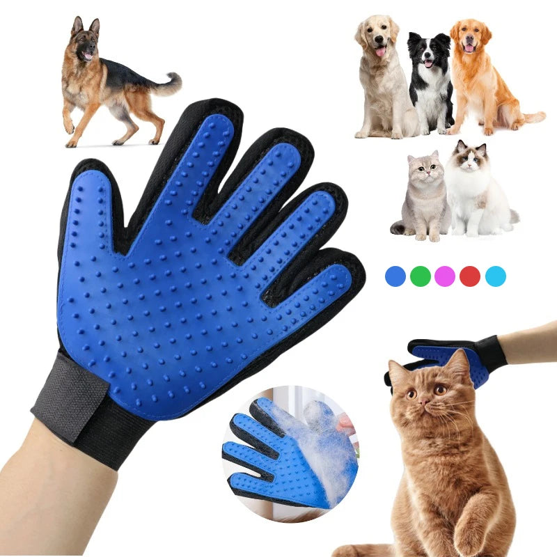 Rubber Pet Grooming Glove - Deshedding and Massage Tool for Cats and Dogs - Bath and Grooming Aid - Happy Tail Center