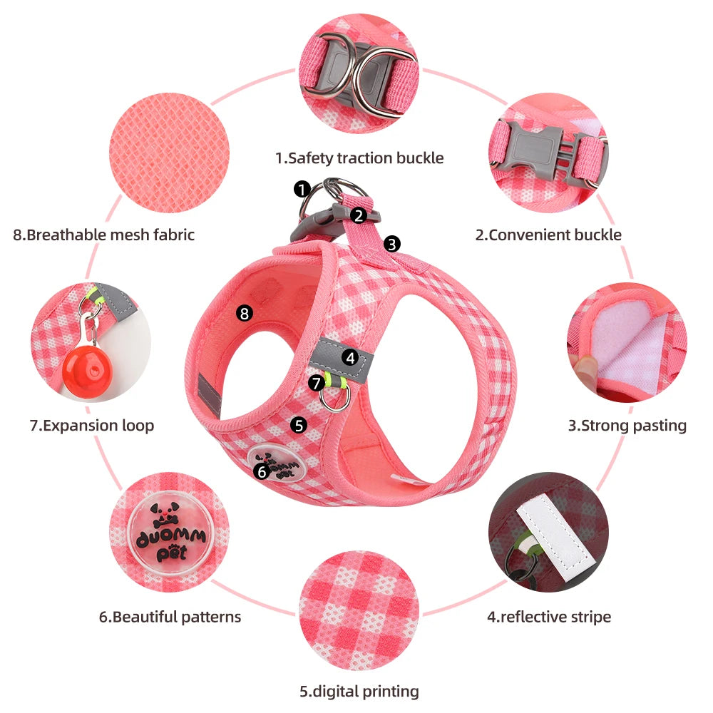 Breathable Plaid Dog Cat Vest Harness Leash Set