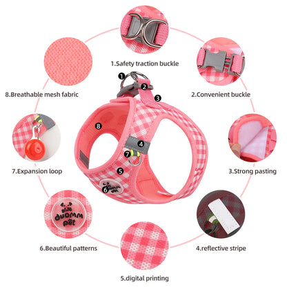 Breathable Plaid Dog Cat Vest Harness Leash Set - Happy Tail Center (View 3)