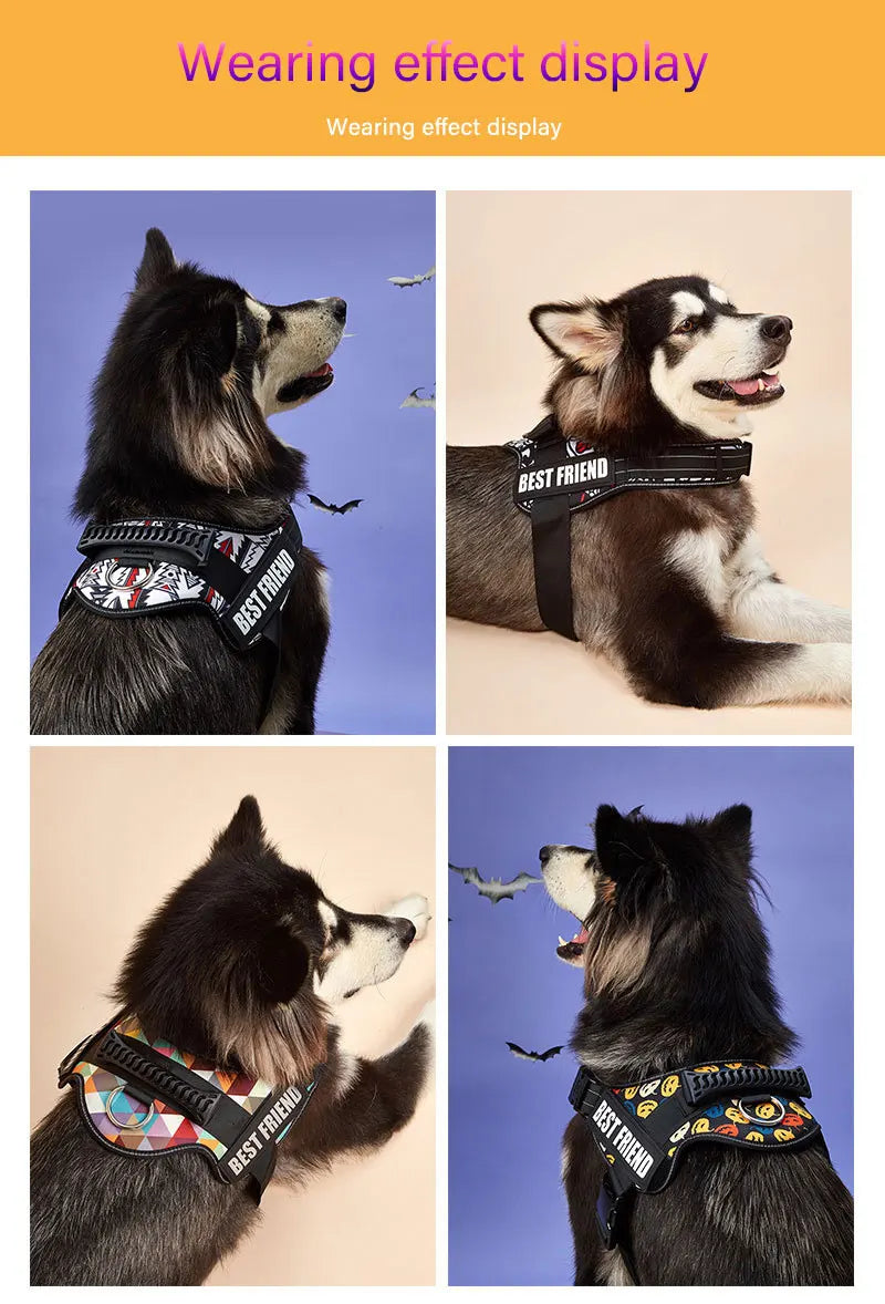 Personalized No Pull Dog Harness - Custom Name and Phone Number - Heavy Duty Pet Vest - Happy Tail Center